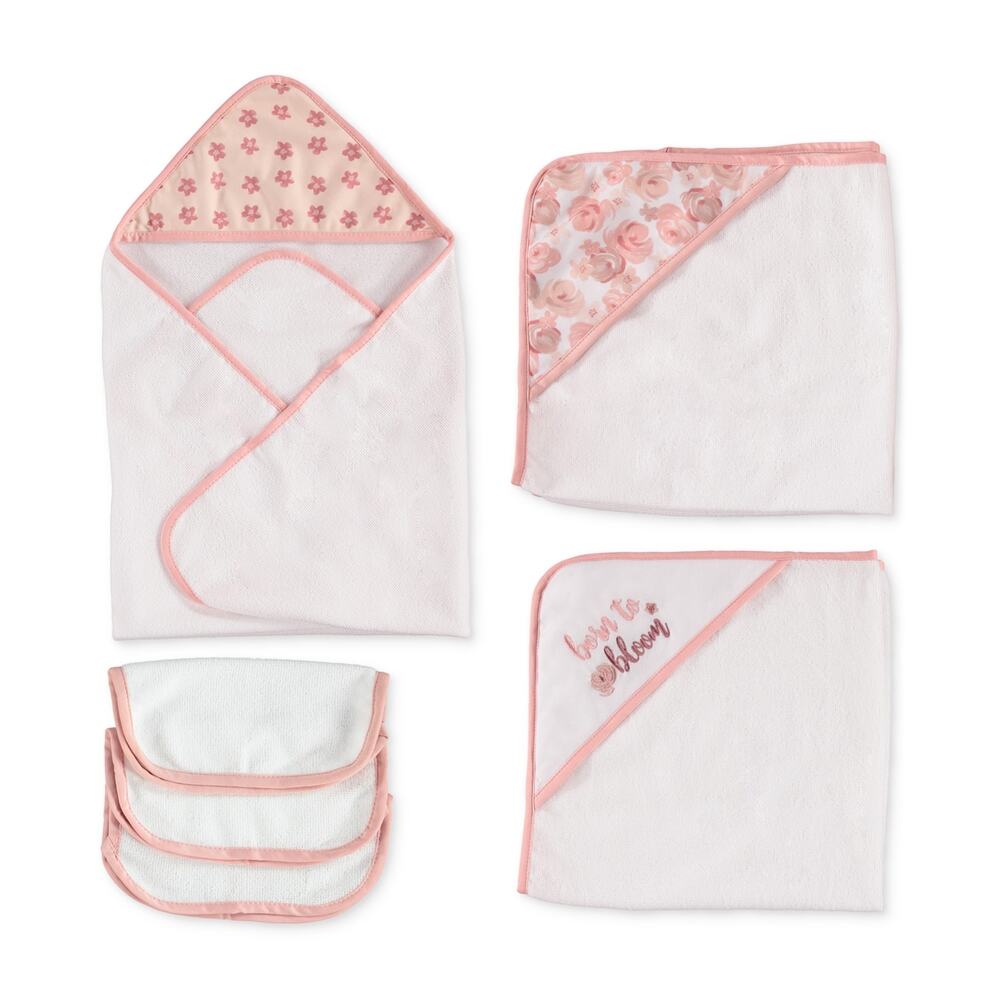 Chickpea Baby Girls Hooded Bath Towel and Washcloths, 6 Piece Set